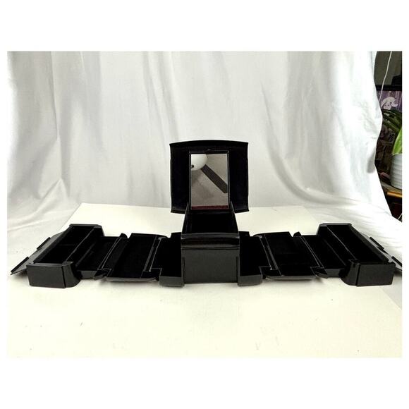 Vintage 1980s The Jewel Kit Expandable Fold-Out Jewelry Box Black USA Made - Picture 1 of 16